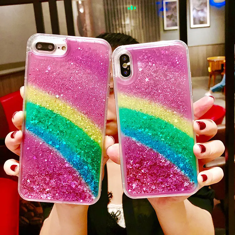 Радужный Блеск чехол совместимый для iPhone 7 8 X жидкий сверкающий с сияющими
