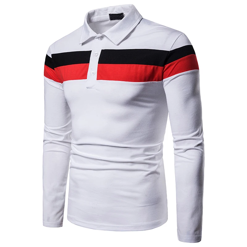 2019 бренд хит цвет Кнопка с длинным рукавом и стоячим воротником Slim Fit рубашки поло