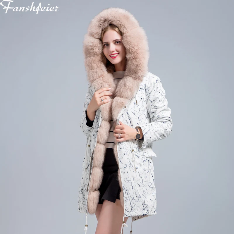 Fanshefeier/Женская куртка-парка из енота лисы с меховым воротником и капюшоном