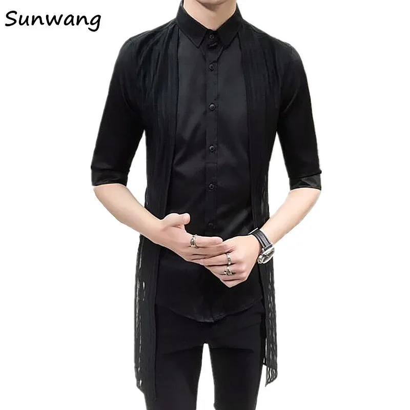 2019 New Summer Thin Men's Casual Shirt Regular Cotton Men Three Quarter Sleeve Big Size Breathable Dress Shirts | Мужская одежда
