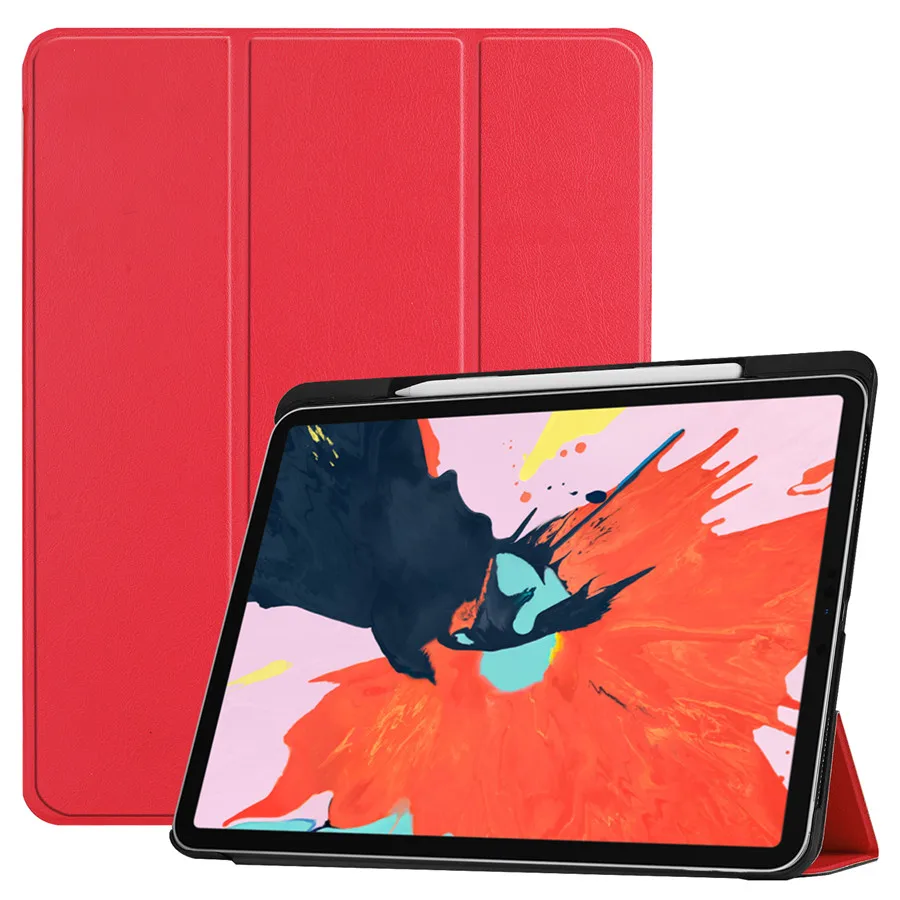 Red Чехол для iPad Pro 12,"() Smart Cover Pencil Holder Funda для нового iPad Pro 12,9 дюйма ультратонкая подставка Shell+ пленка+ ручка - Цвет: Red