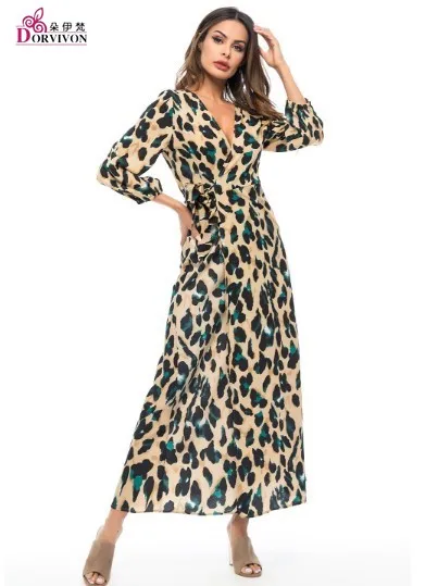 2019 весенне осеннее Новое модное женское леопардовое платье сексуальное