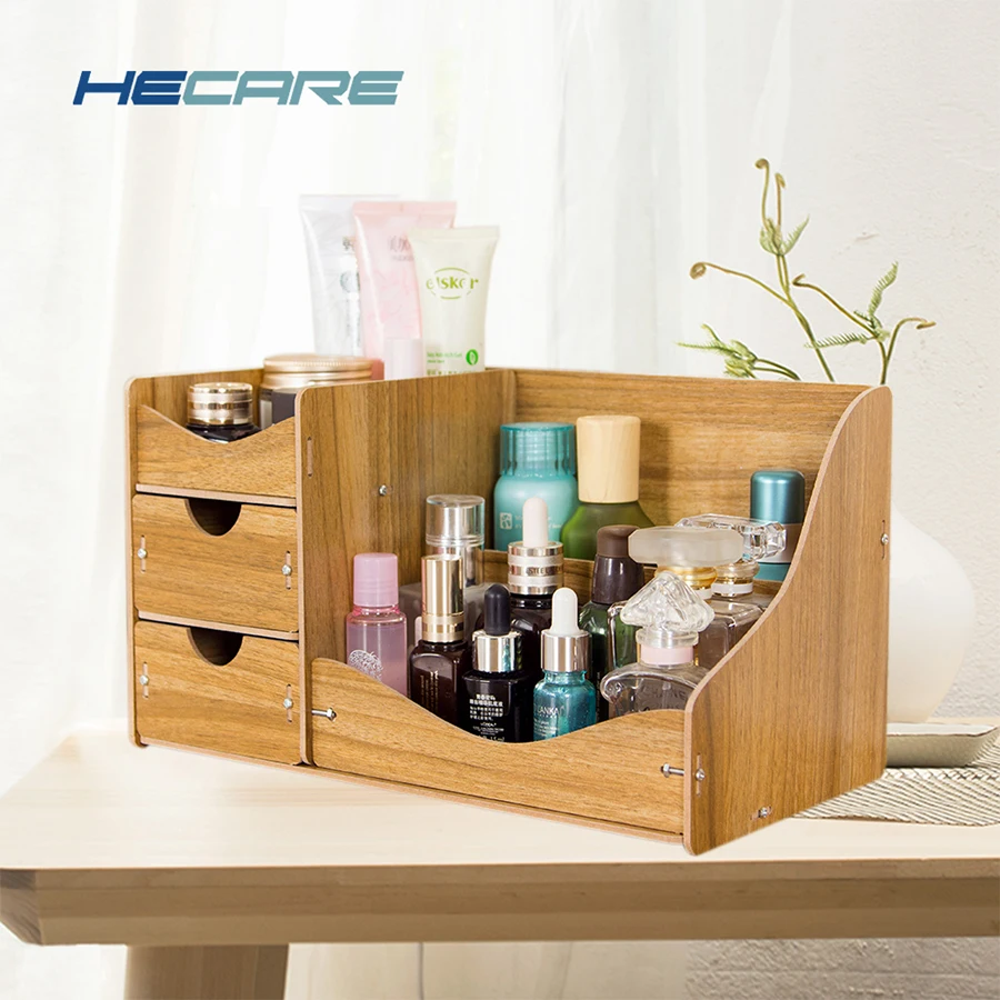 HECARE Настольный органайзер для макияжа, деревянный косметический Органайзер, современный стиль, сделай сам, органайзер для косметики, кисти для макияжа, новинка