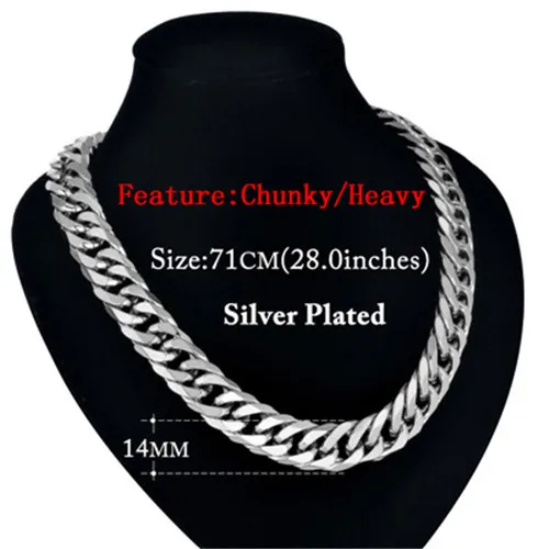 14mm 71cm silver Мужское ожерелье из толстой нержавеющей стали золотого/серебряного цвета, мужские кубинские цепочки, ожерелья для мужчин, ювелирные изделия в стиле хип-хоп - Окраска металла: 14mm 71cm silver