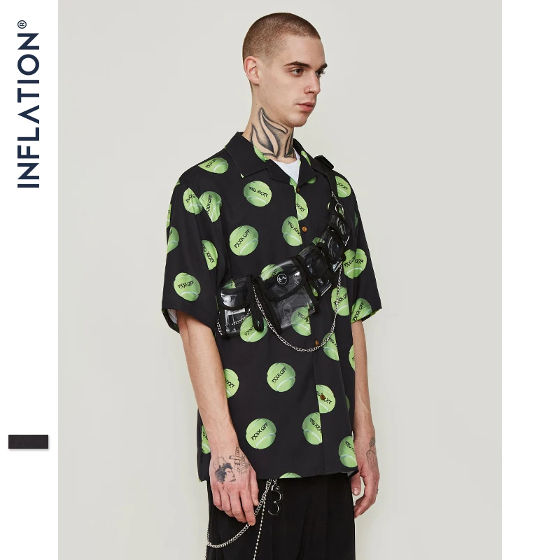 Мужская рубашка в стиле хип хоп INFLATION свободная Японская уличная одежда с принтом