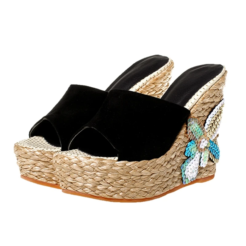 

ENMAYER Casual Classics Slip-On Wedges Shoes for Women Plataformas Mujer Sandalias Open Toe Heels Size 34-39 ZYL2727