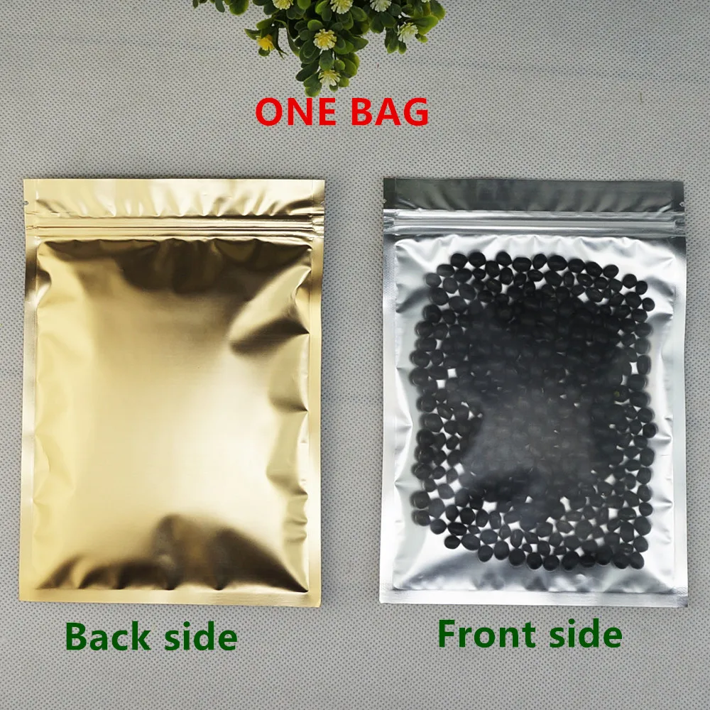 24x37 см 100 шт темно золотой алюминиевой фольги ZipLock мешки Передняя Матовая