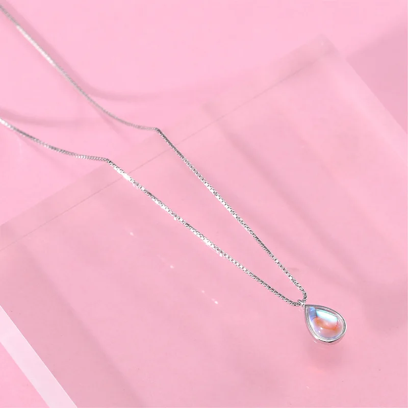 Fengxiaoling 100% 925 Sterling Silver Stone Moonstone Water Drop Necklaces & Pendants For Women Simple Fashion Party Jewelry|Ожерелья| |