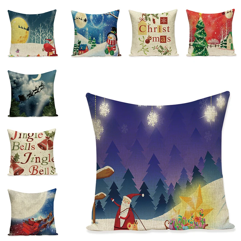 Рождественские серии подушки с узором Чехлы Санта Клаус хлопок лен милые