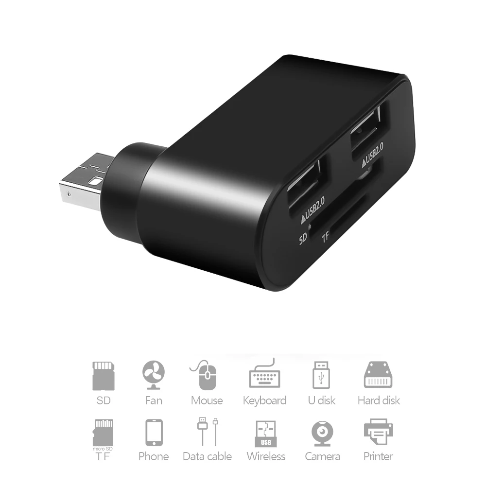Разветвитель kebidu с 2 портами USB 0 и кардридером для SD TF карт|USB-хабы| |