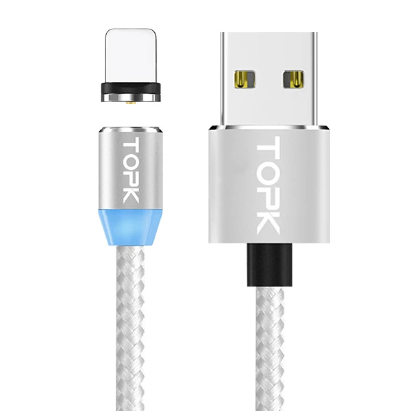 Silver Cable СВЕТОДИОДНЫЙ Магнитный зарядный кабель TOPK 1 м для iPhone Xs Max XR X 8 7 6 Plus, кабель Micro USB и кабель usb type C, Магнитный зарядный кабель USB C - Цвет: Silver Cable
