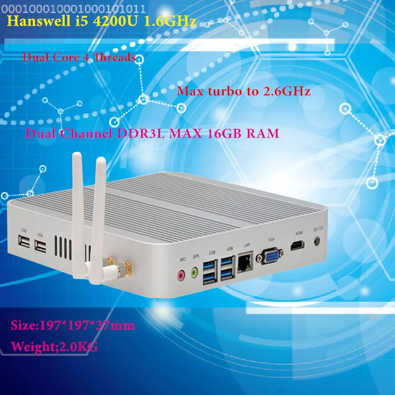 Intel Hanswell I5 4200U HD Графика 4400 безвентиляторный Barebone Мини ПК с ОС Windows 7 win8 win10 4K VGA HDMI