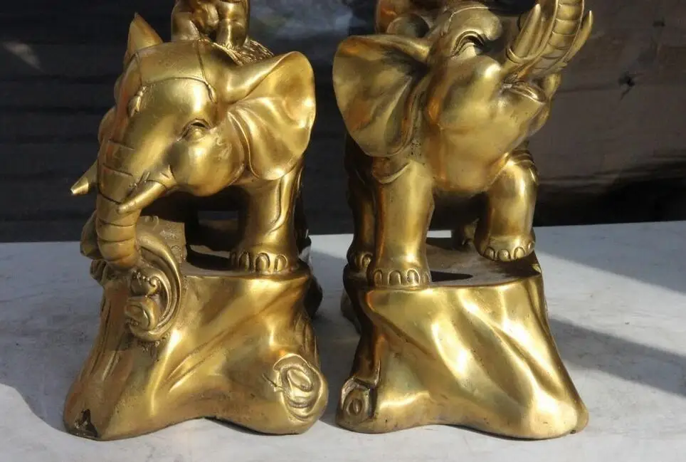 Китайская латунная статуя благословения слона богатства тыквы летучей мыши | Дом