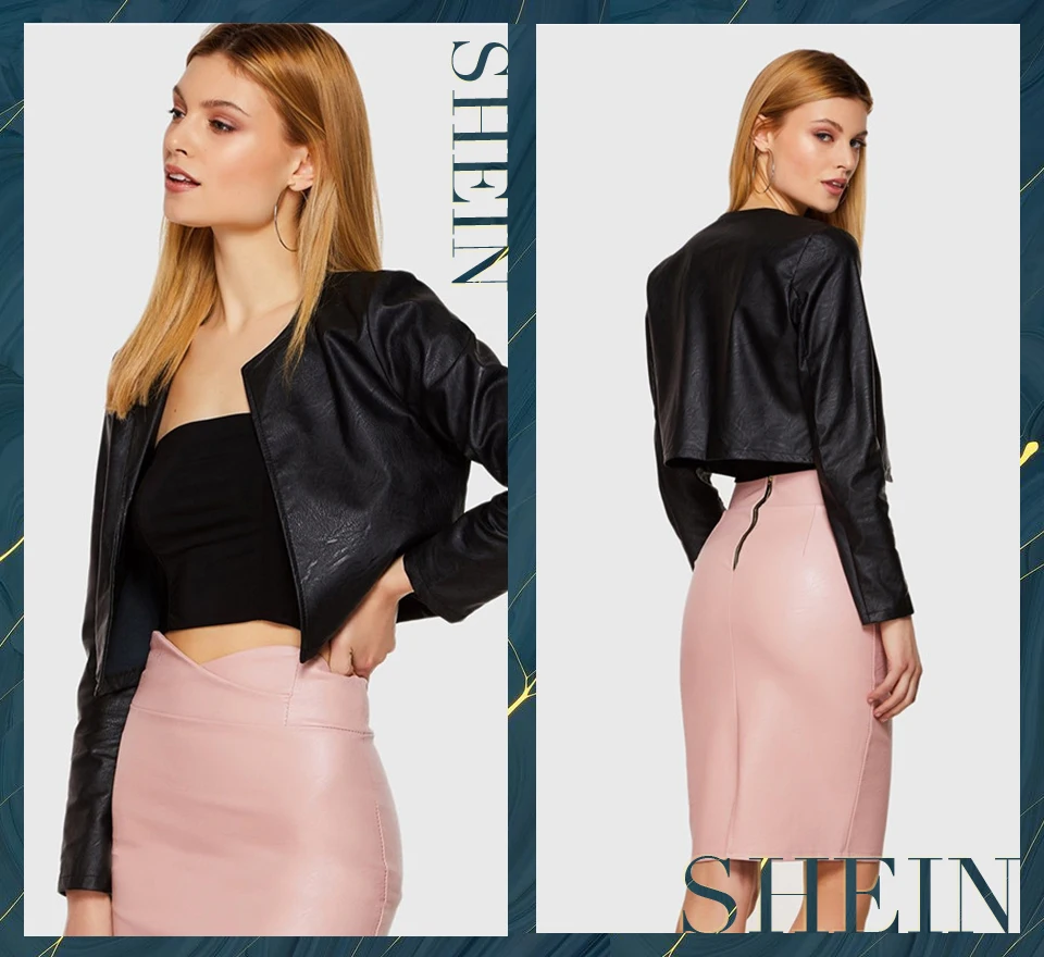 SHEIN Кожаная Короткая Куртка, Укороченная Куртка Из Эко Кожи, Кожаная Куртка-Болеро