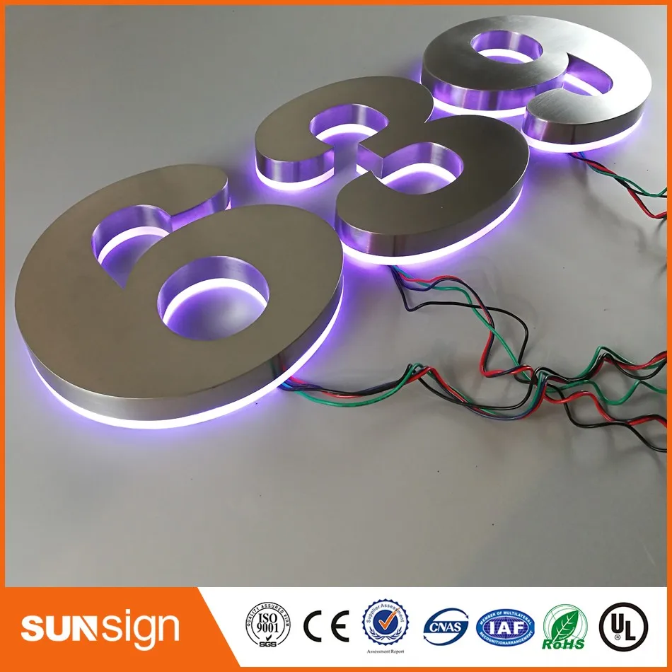 H 30cm Wholesale brushed Stainless steel LED digital house number 