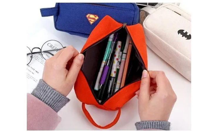 Cartoon Superhero Big Canvas Pencil Case For Boys Cute Large Pencil Box Pen Case School Supplies Stationery