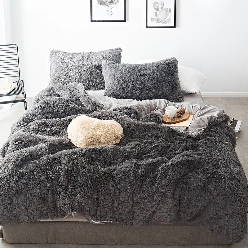 

46 Pure Color Mink Velvet Bedding Sets 20 colors lambs wool Fleece Flat Sheet Duvet Cover Fitted Sheet Queen King size 4/6/7pcs