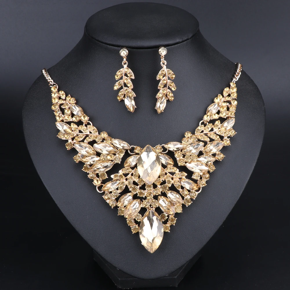 Модные хрустальные эффектные ожерелья и серьги наборы для невест свадебных