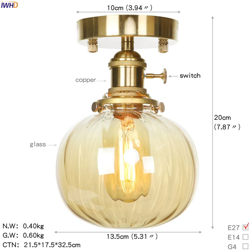Светодиодный потолочный светильник IWHD в скандинавском стиле медные винтажные