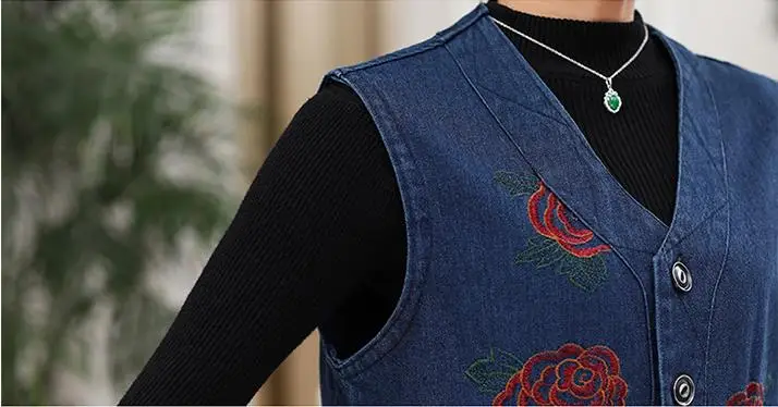 

Women's spring new women's embroidered denim plus size vest