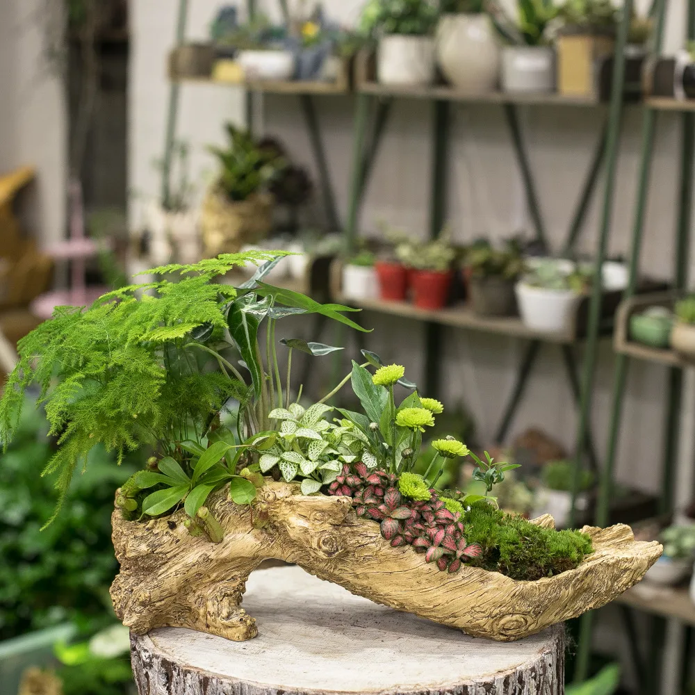 Искусственная коряга S форма плантатор смолы цветочный горшок скульптура