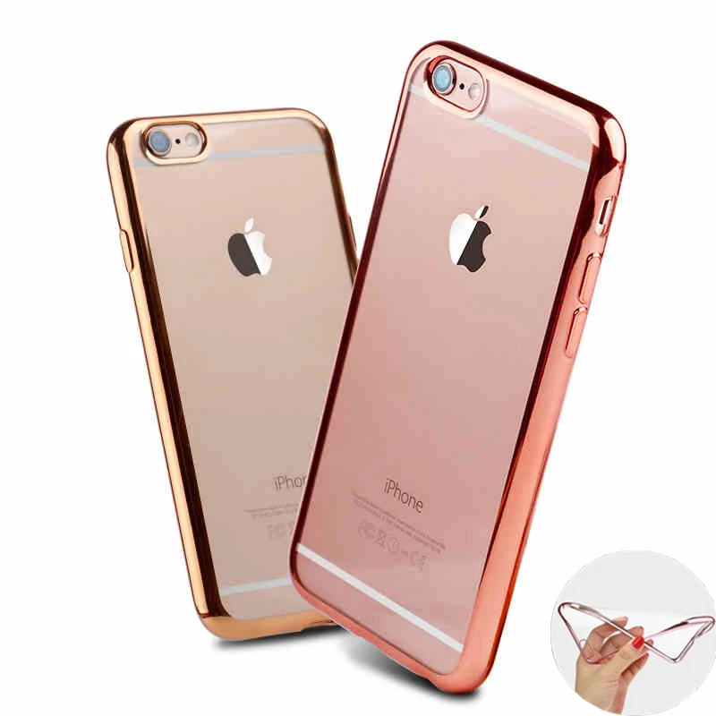 Ультра тонкий прозрачный розовый чехол из розового золота для iphone 6 s защитный