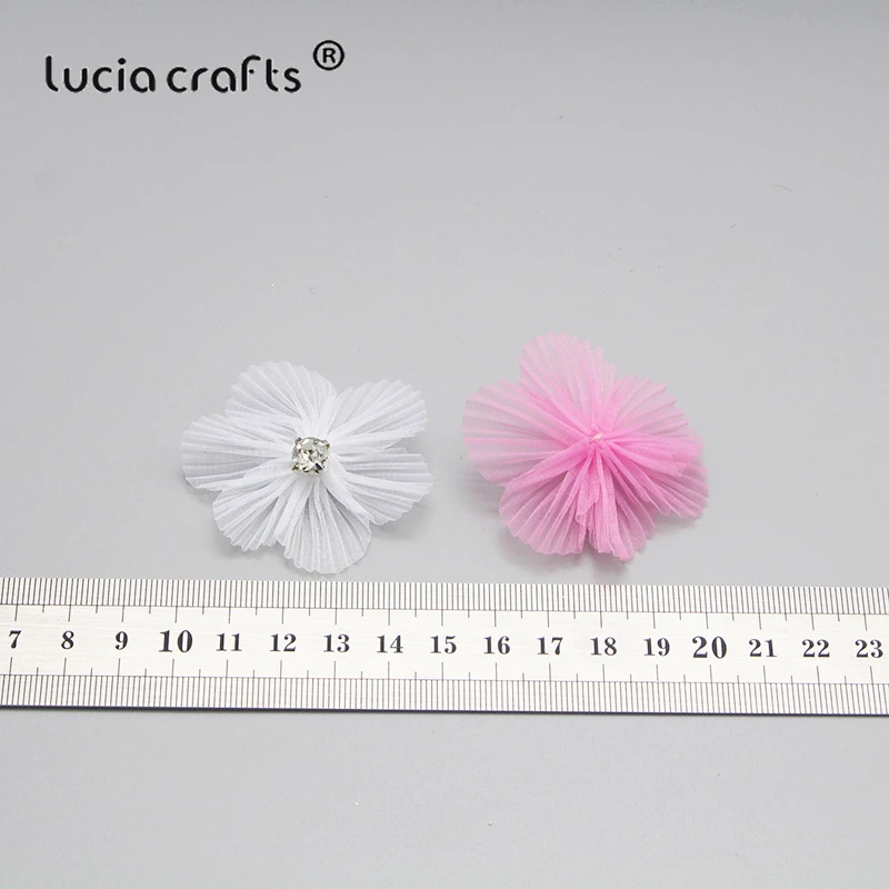Lucia crafts 12 шт. 50 мм Снежинка пряжа цветок со стразами бантики головные уборы DIY