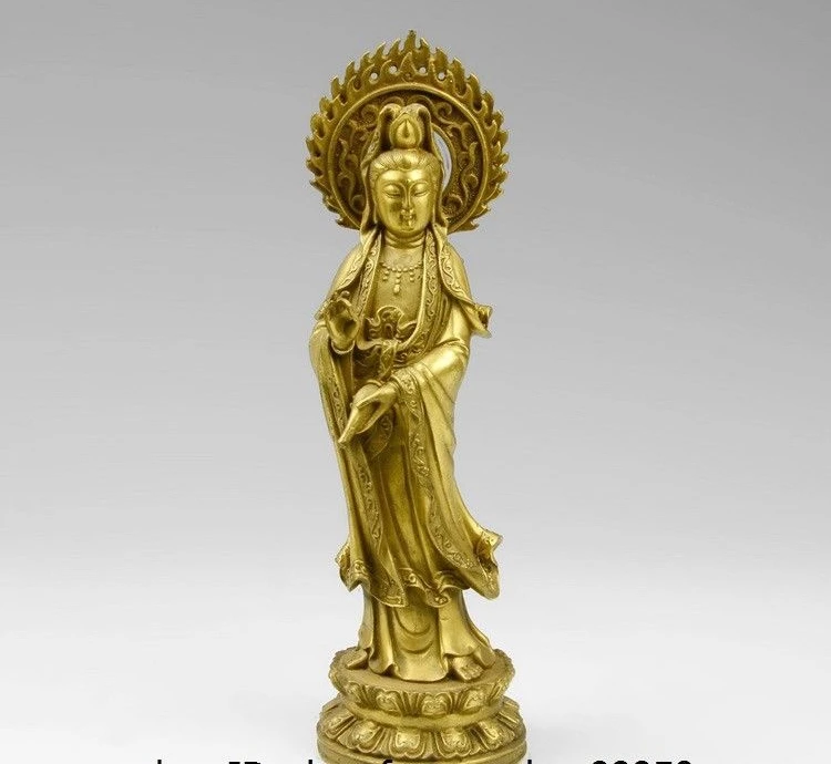 Тибетский буддизм Чистая латунь медь ваза Kwan yin Гуаньинь статуя Будды