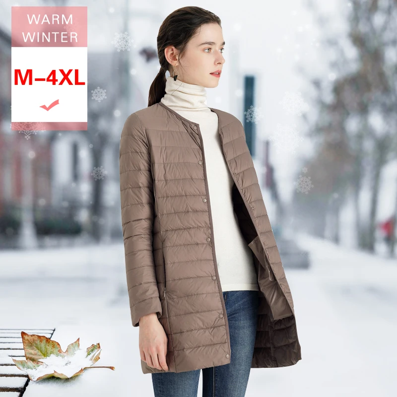 M-4xl новинка Осень-зима женский белый пуховик на утином пуху ультра легкий длинный