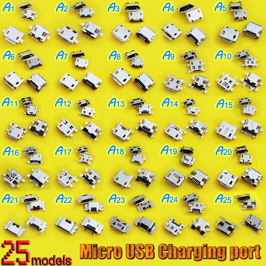 25 моделей совершенно новый разъем Micro USB 5P 5pin 7p 7pin зарядный микс SMD DIP V8 порт штекер