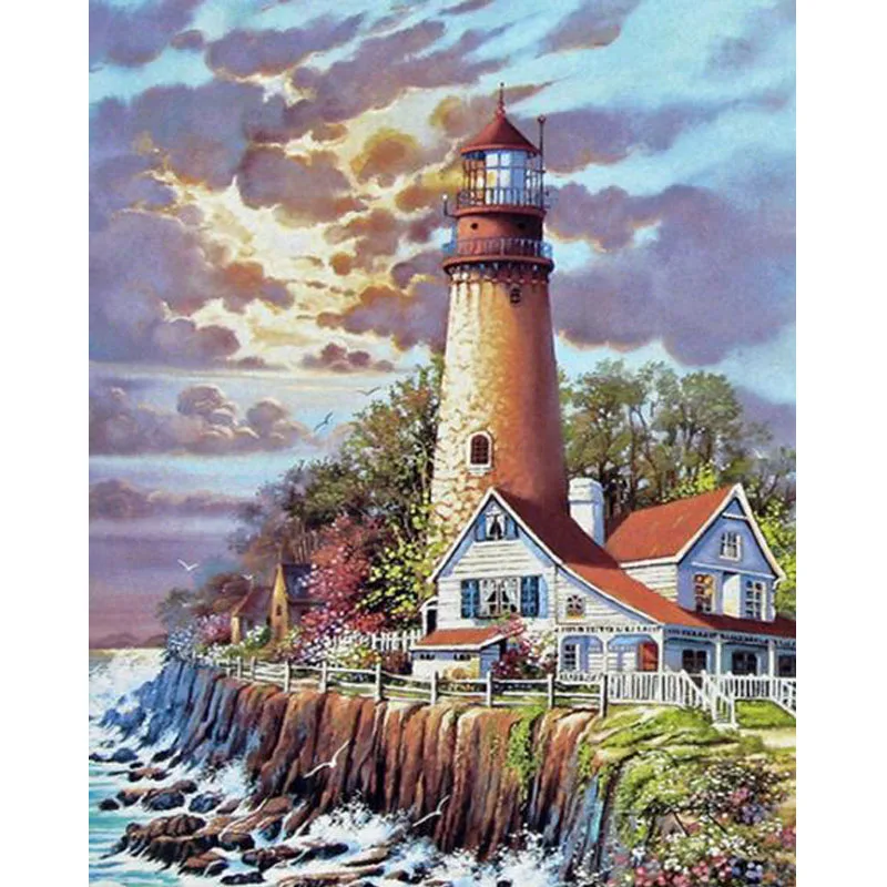 

5D DIY Diamond Embroidery Lighthouse Sea Landscape Diamond Painting,Cross Stitch 3D Diamond Mosaic Mazayka Rural Gifts Image Art