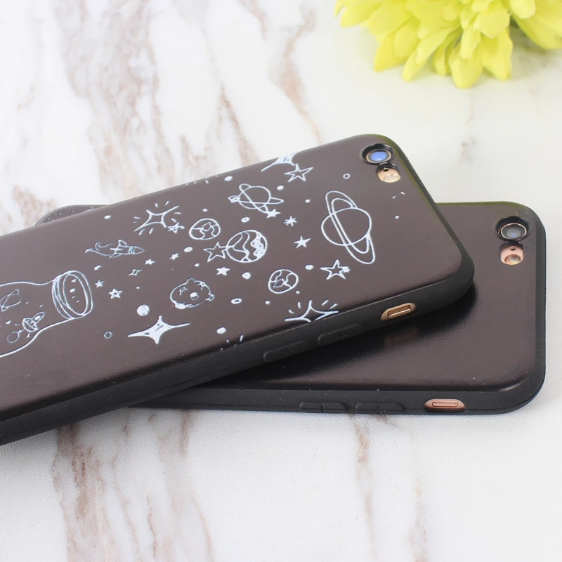 Чехол для Телефона iphone 6 черный белый с Луной звездами космонавтом мягкий