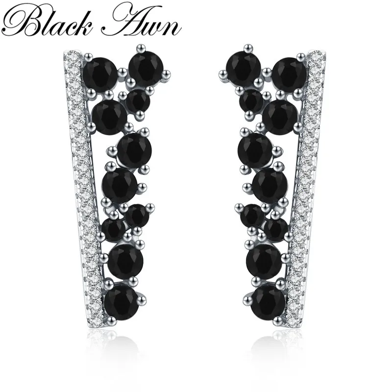 Женские серьги с шпинелем BLACK AWN модные обручальные из стерлингового серебра | Серьги-кольца -4000734066446