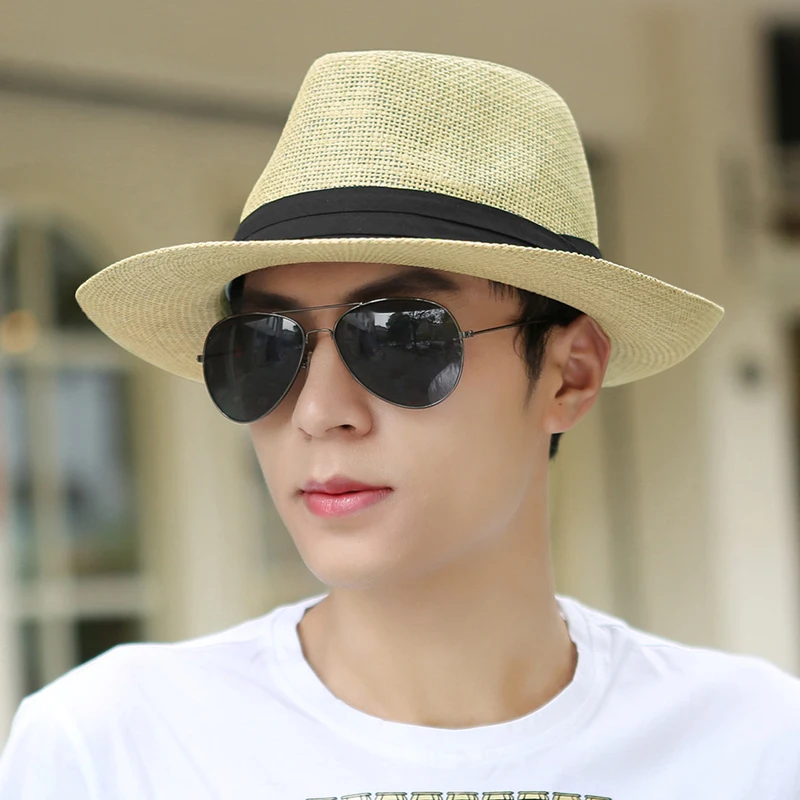 Модная мужская летняя соломенная шляпа Федора дорожная Солнцезащитная Пляжная