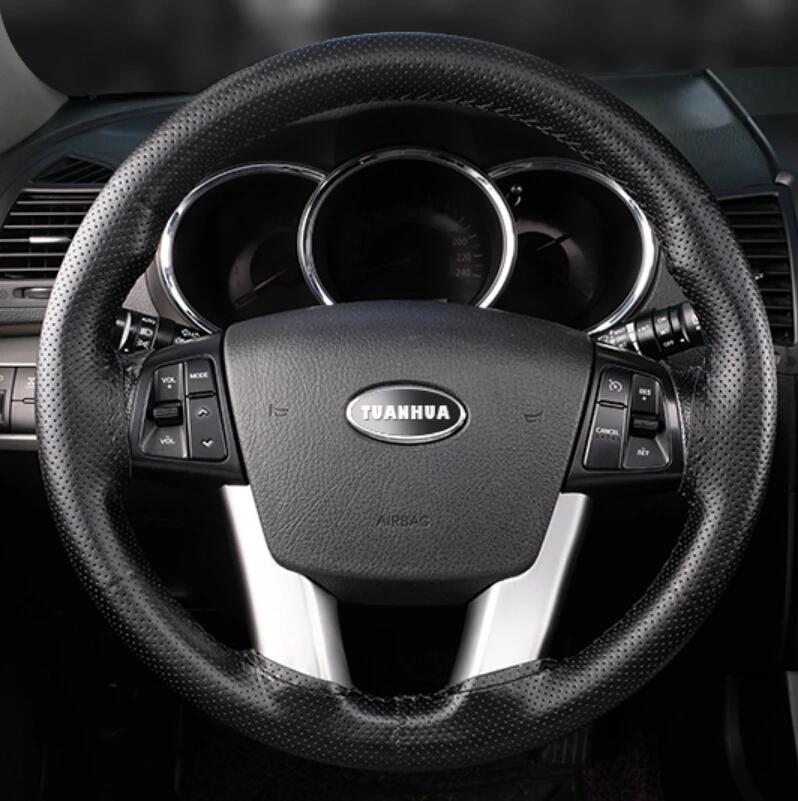 Чехол рулевого колеса автомобиля авто аксессуары для lada granta kalina vesta priora largus 2110 niva 2107 2106 2109 ВАЗ samara - Название цвета: leather-Black Line
