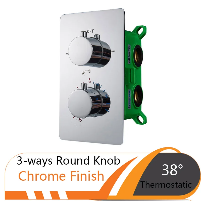 Chrome 3-ways Round Хромированный термостатический смесительный клапан с двойной ручкой контроль температуры душа Contral клапан со скрытой коробкой кран картридж - Цвет: Chrome 3-ways Round