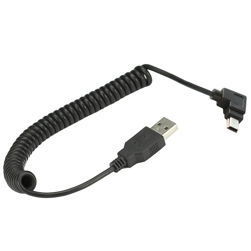 Cable de carga de datos retráctil, Cable USB 2,0 macho a MINI USB 2,0 macho de 90 grados, ángulo de arriba o abajo, izquierda o derecha, 40CM