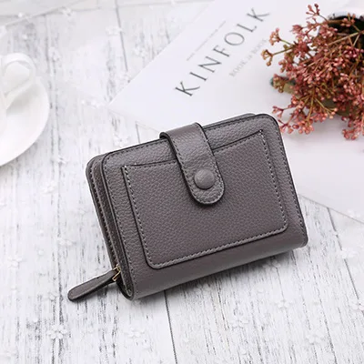 gray Милый женский кошелек, маленький кошелек на молнии для девушек, короткий женский кошелек из искусственной кожи, сумка для монет, кредитный держатель для карт, кошелек, мини женский клатч - Цвет: gray