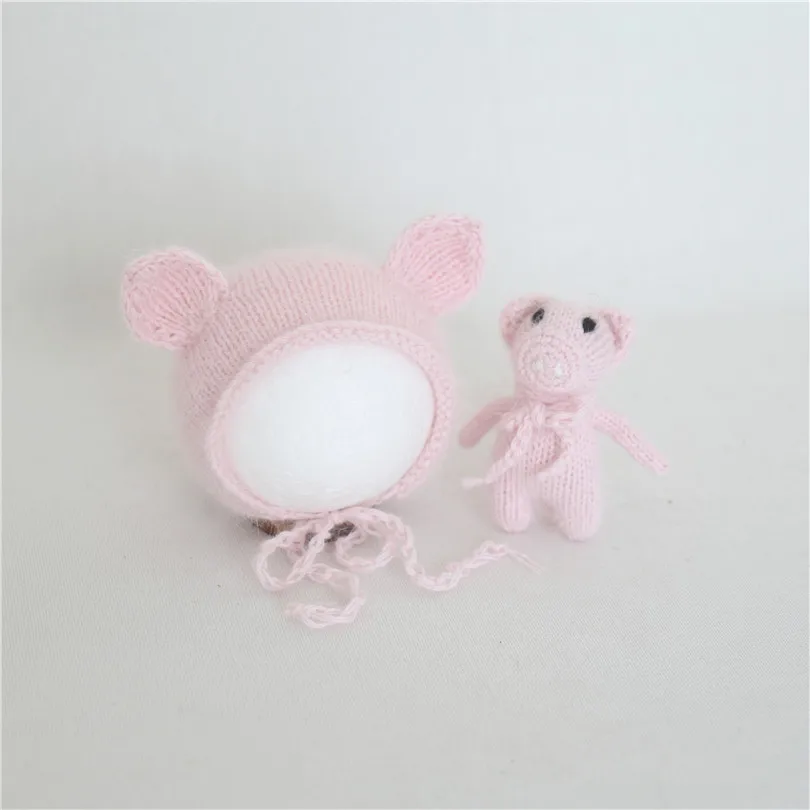 Crochet Angora Hat Knitted Fluffy Khaki Bonnet Easter Amigurumi Pig Toy Knit Piggy Doll Newborn Baby Shower Gift Prop | Детская одежда