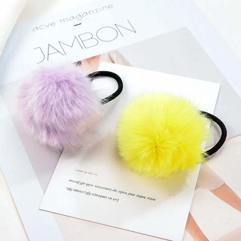 2 PCs Fashion Artificial Rabbit Fur Ball Elastic Hair Rope Rings Girls Hairband Soft Bands Plush Accessory | Красота и здоровье