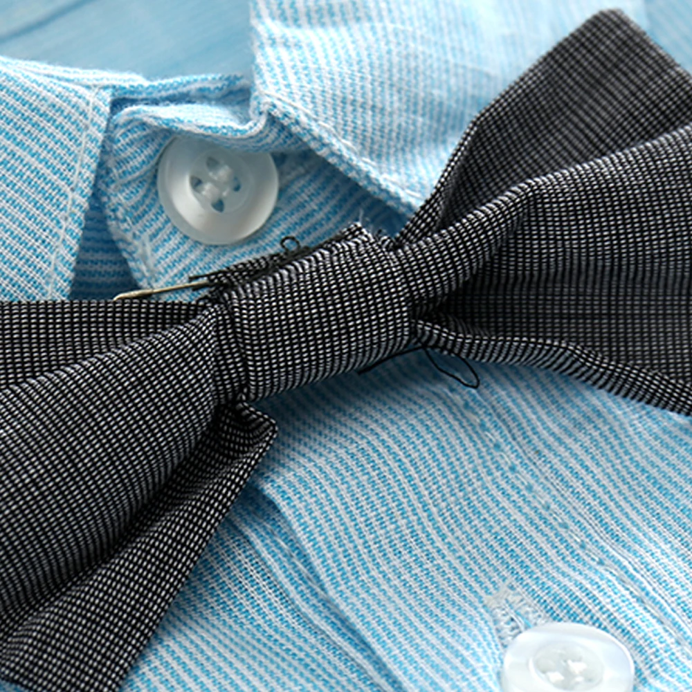 Tem Doger Baby Boys Gentleman Shirts Long Sleeve Cotton Stripe Bowtie Tops Infants Newborn Toddler Outfits |