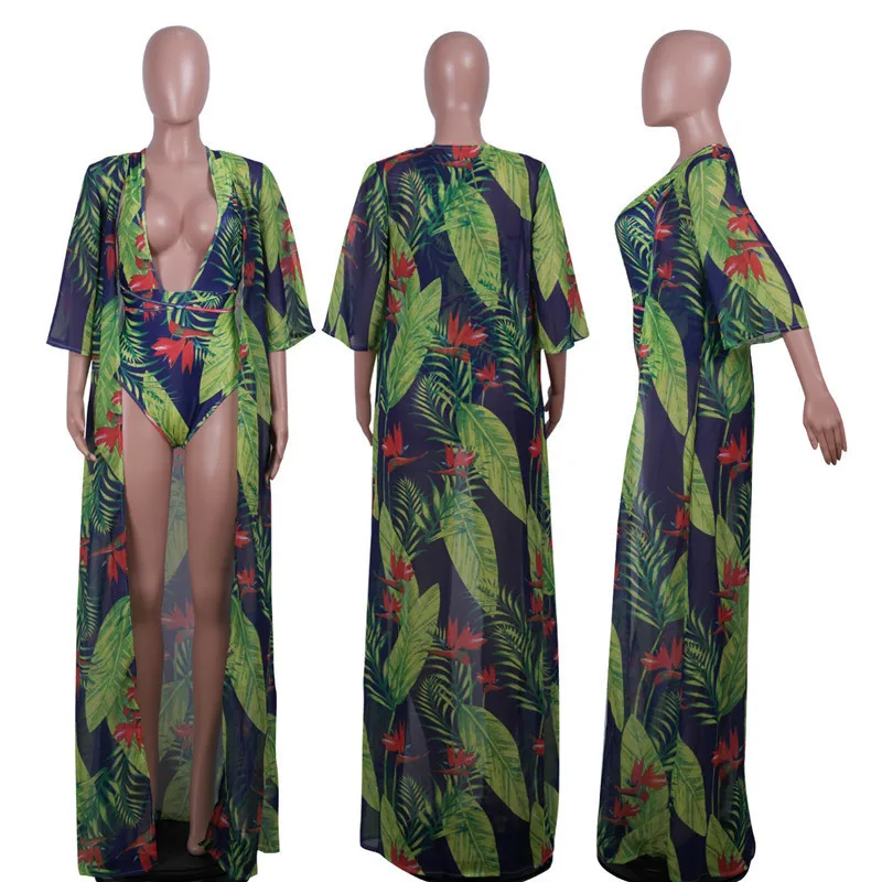 Boho пляжное боди с лямкой на шее и шифоновое длинное платье комплект из двух