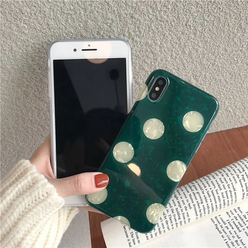 Wixcen Green Fresh Polka Dots Phone Case Glitter Shell Silicon for Iphone 6s 7plus 8 Xs Max Xr X Floral Soft Back Cover | Мобильные