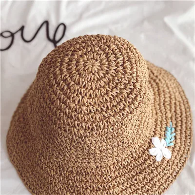 Inside 53cm Children Summer Hat Baby Beautiful bonnet Accessories Baby Sun Hat Flower bonnet Holiday Cap Bohe Straw Hat - Цвет: Khaki