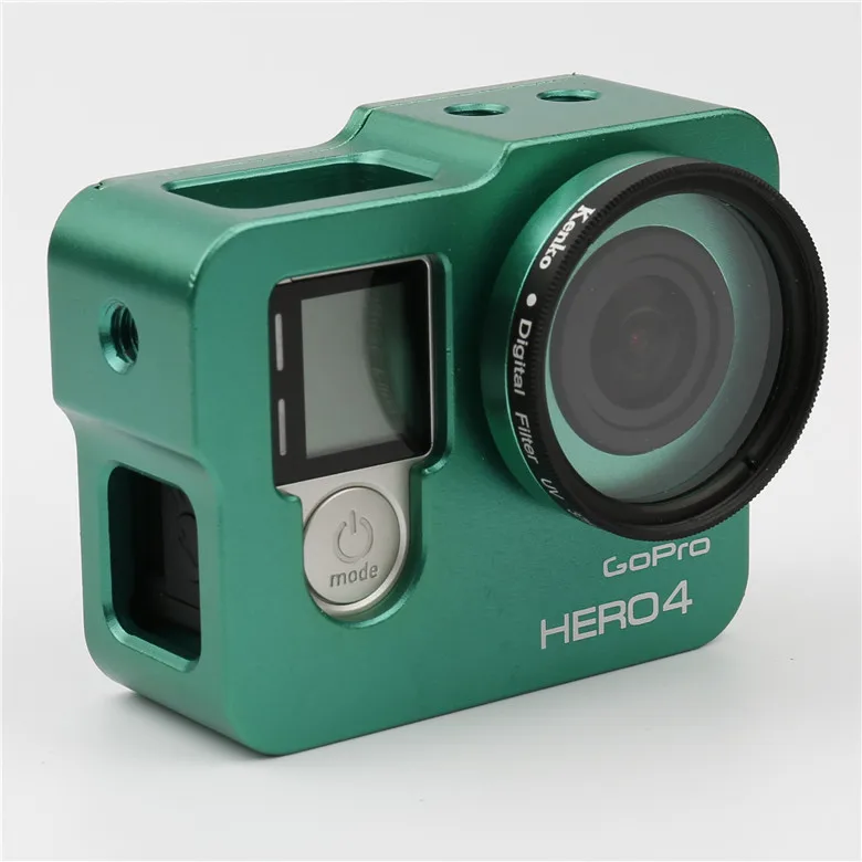 green Gopro hero 4 3+ case Алюминий сплав защитный корпус чехла+ фильтр Лен для Gopro Go pro hero 4 hero 3+ камера аксессуары - Цвет: green
