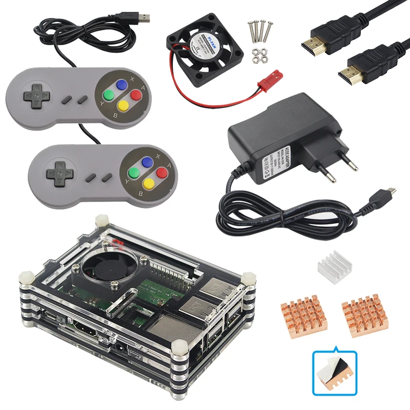 Для Raspberry Pi 3 B Plus kit 9 слоев акриловый чехол+ вентилятор кулер+ USB геймпад+ мощность для Raspberry Pi 3 Model B+ 3B
