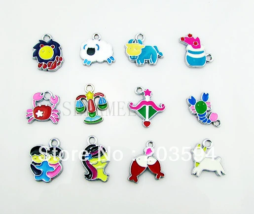 

ME012 Wholesale 100Pcs/Lots DIY Alloy Mixed Enamel Twelve constellations Charms Fashion jewelry accessories, charms, pendants be