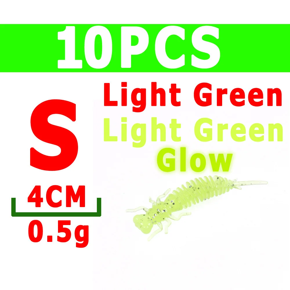 10pcs S light green Wifreo 10 шт. Мягкая приманка личинка Стрекоза Нимфа муха для форели окунь панфиш Рыбалка насекомое приманка имитация приманки - Цвет: 10pcs S light green
