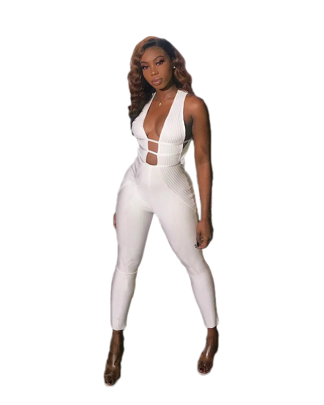 

Casual Backless Rompers Zipper Deep V Neck Slim Fit One-piece Long Pants sexy cosplay Hollow Out jumpsuits for women 2019