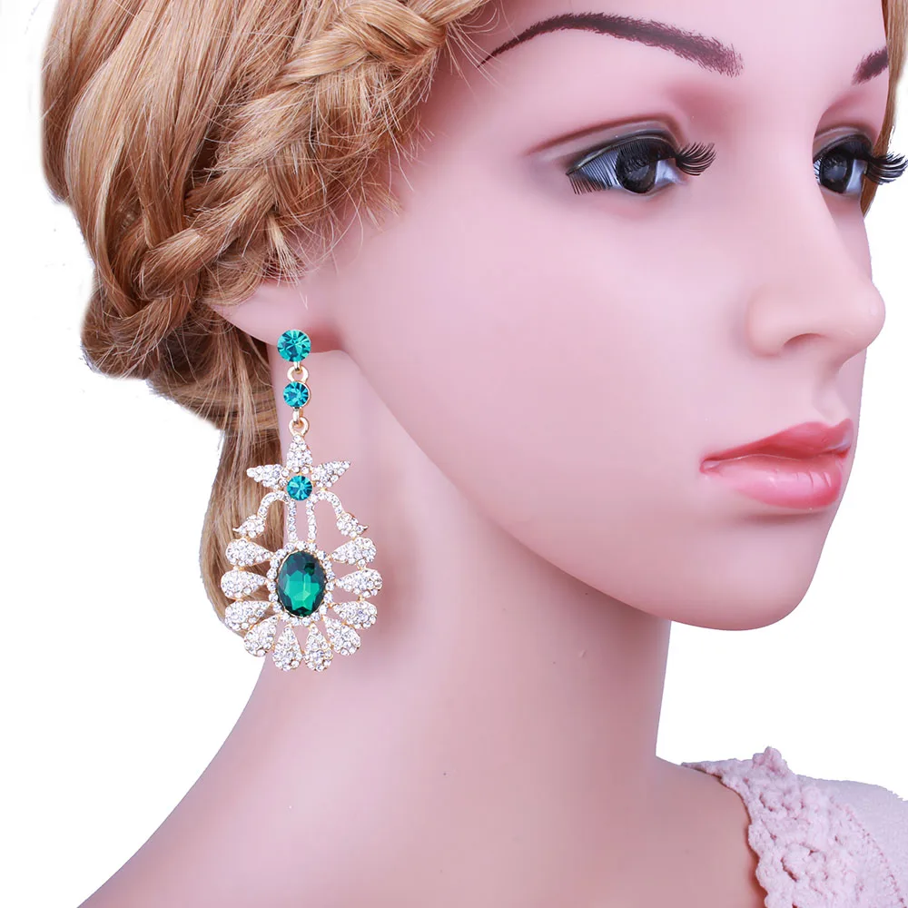Модные ювелирные изделия сверкающий цвет кристалл цветок серьги длинные стразы